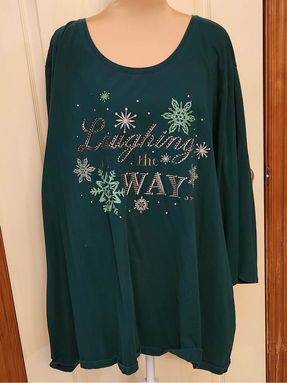 Catherines Green Long-Sleeve Christmas Tee “Laughing All the Way” 34/36W